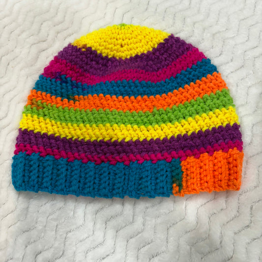 Neon Stripe Beanie (Older child- Small adult)