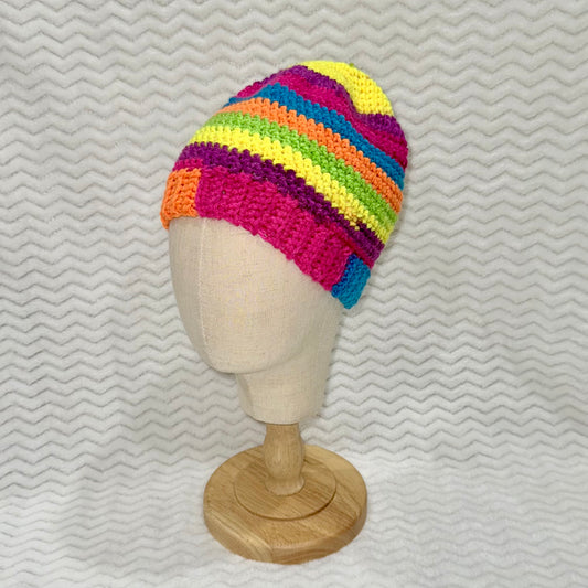 Neon Stripe Beanie (Older child- Small adult)